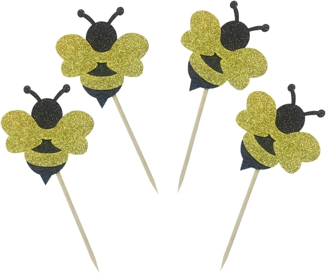 Morndew 24 adornos para cupcakes de abejorros con purpurina para fiestas temáticas de abejas, revelación de género, baby shower, fiesta de