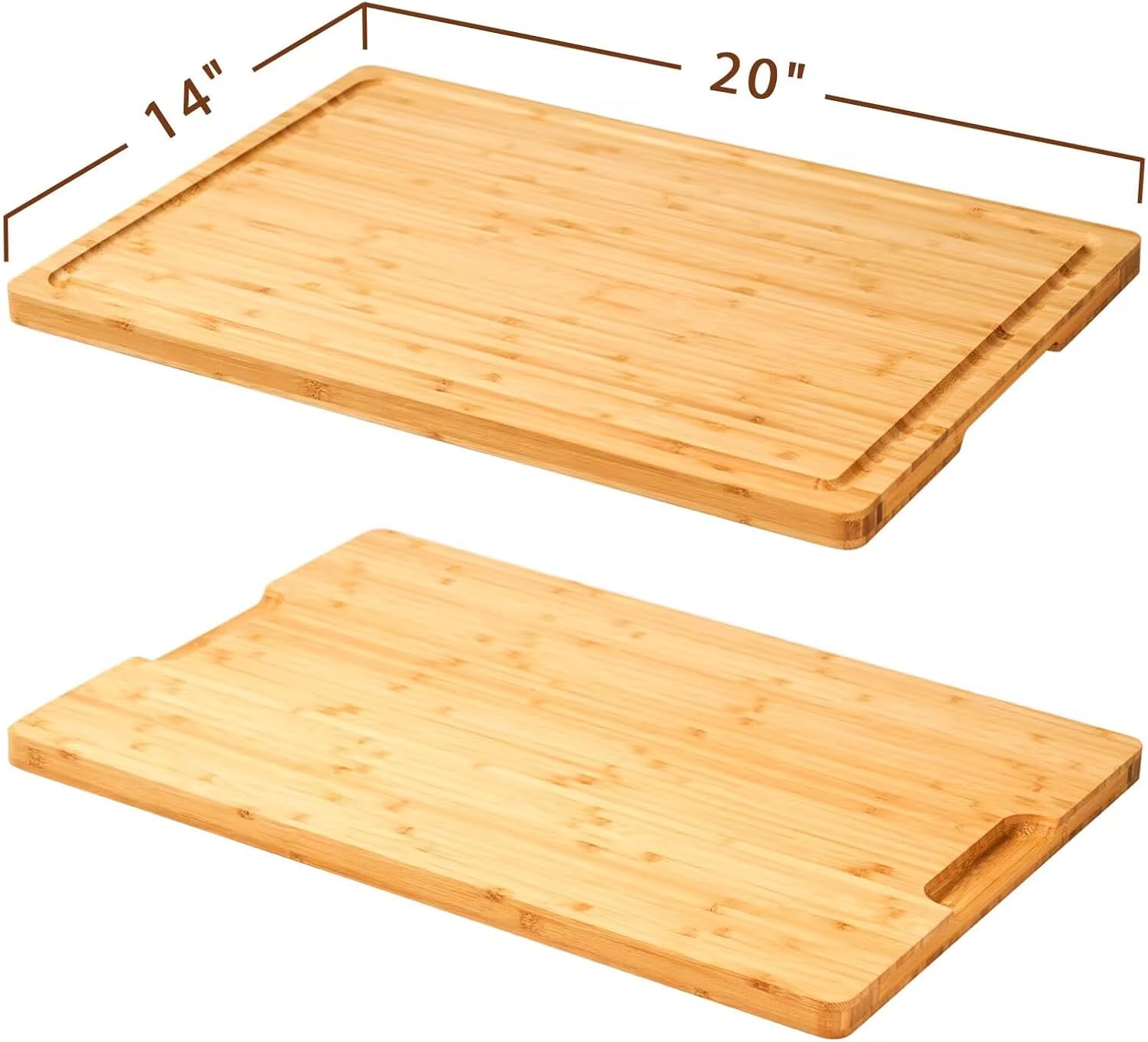 Tablas de cortar de bambú de 20 x 14 pulgadas para cocina, tablas de madera para charcutería, bandeja para servir queso con asas laterales y ranuras