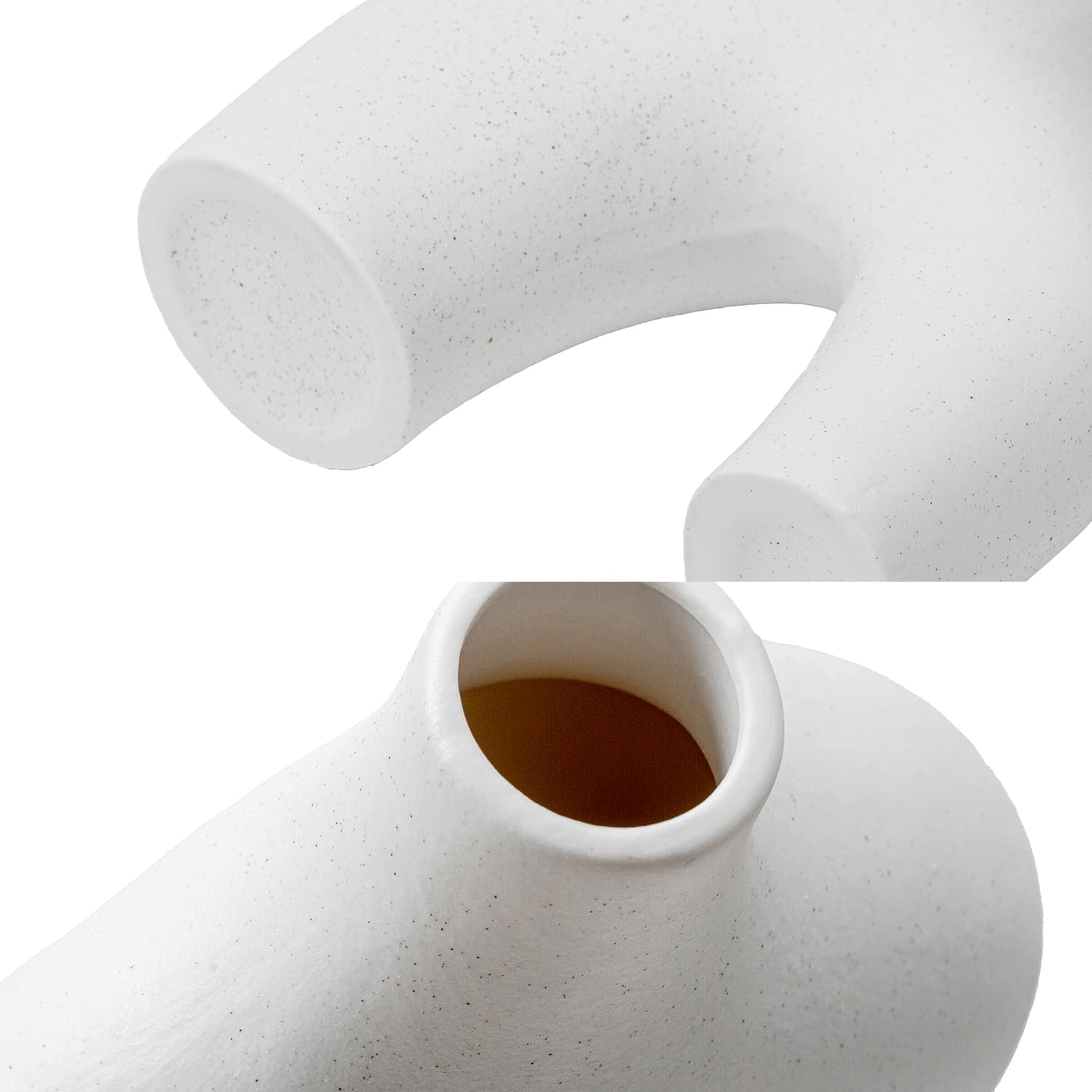 Jarrón de cerámica hueco círculo, blanco, 11″