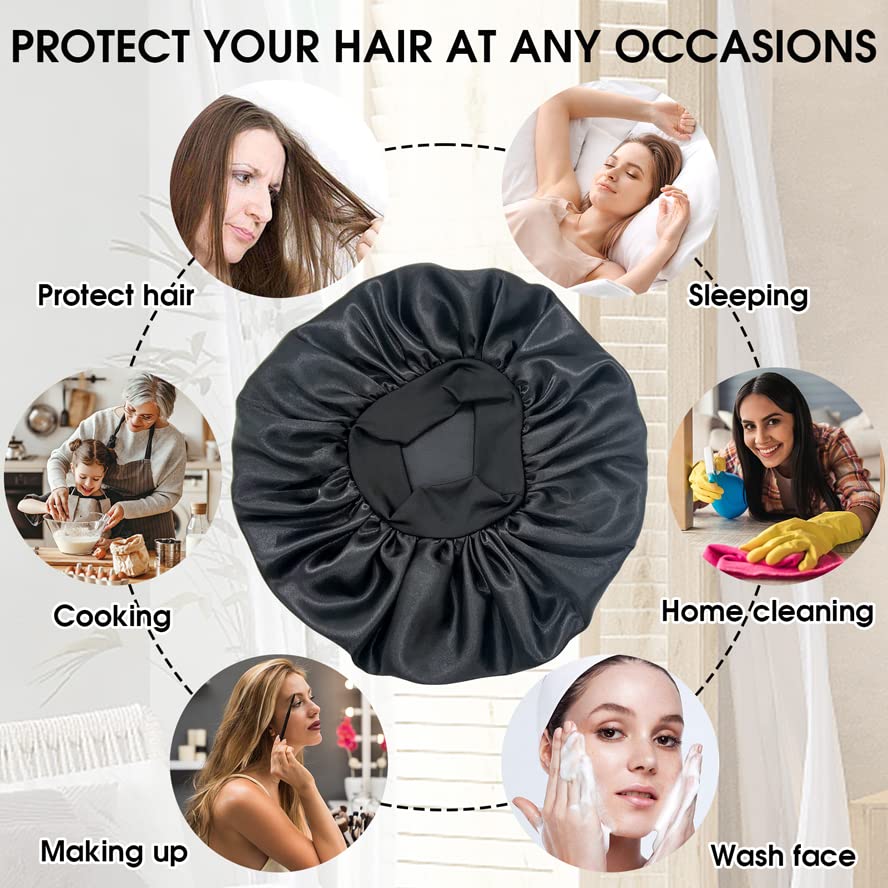 Gorros de ducha de seda  Gorro de satén para dormir, gorro de pelo para cabello rizado, gorro jumbo y más  Gorros grandes para mujeres y hombres