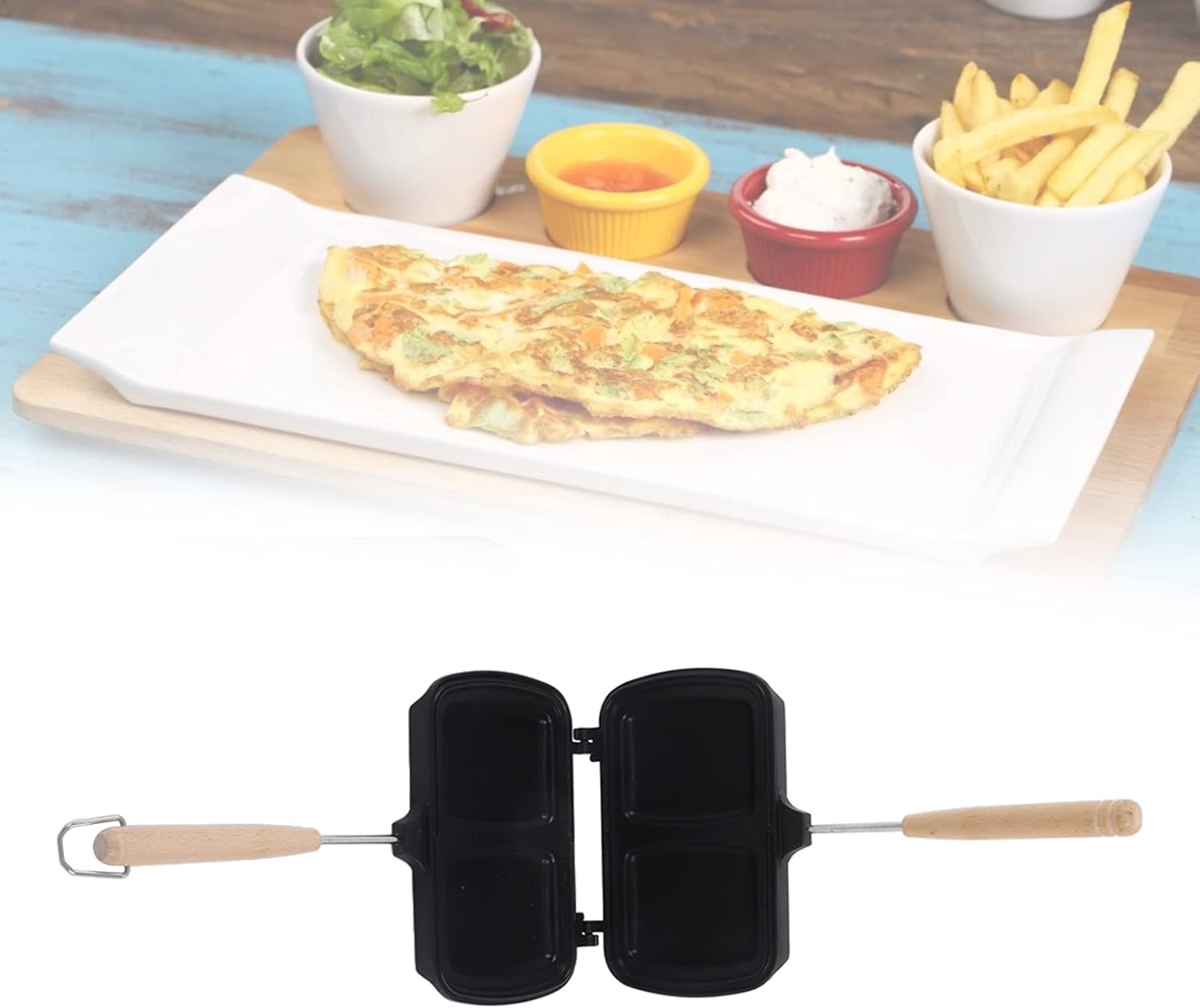 Sandwichera de 14.2 x 7.9 pulgadas, sartén antiadherente de aleación de aluminio integrada, cuerpo aerodinámico, doble cabeza, sartén desmontable