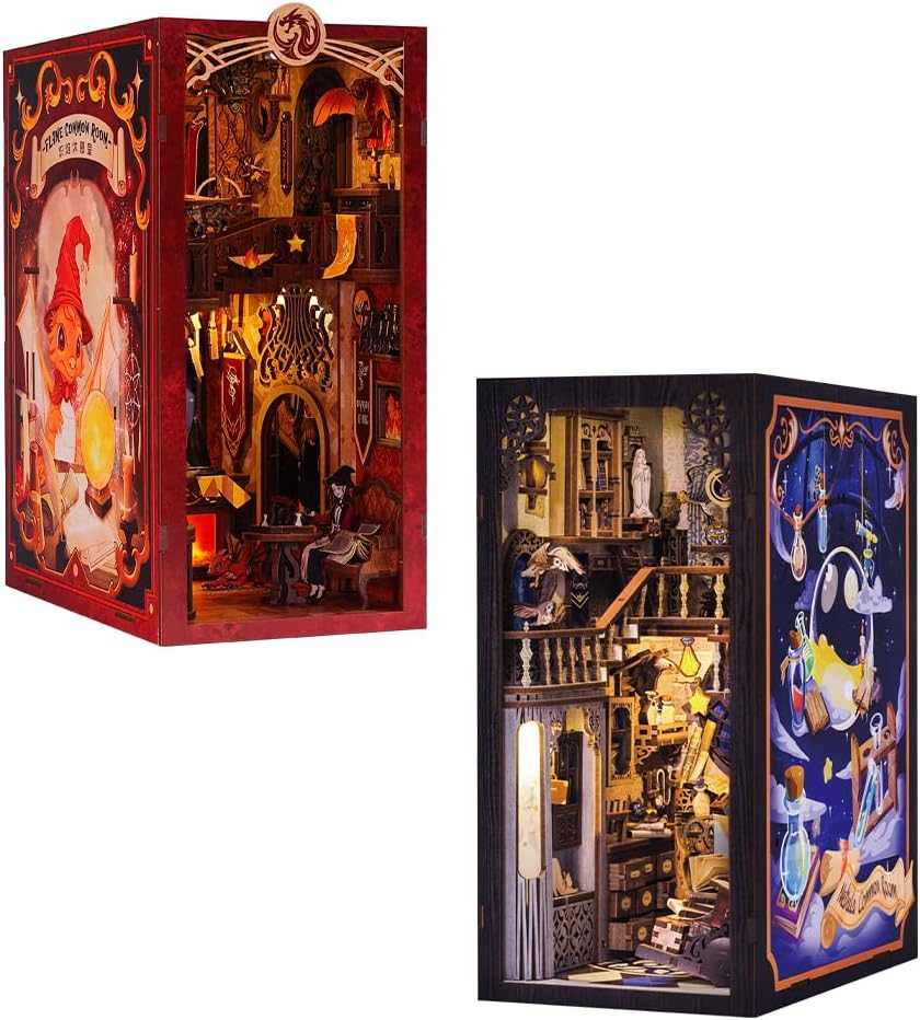 Cutefun Habitación común de llamas, sala común de nebulosa, kits de rincón de libros para adultos – Casa de muñecas de madera – Rompecabezas 3D con