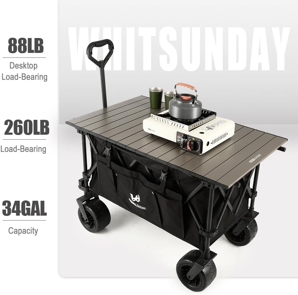 Whitsunday Carro plegable de gran capacidad, carrito de playa, picnic al aire libre, ruedas todo terreno, resistente, para comestibles, jardinería,
