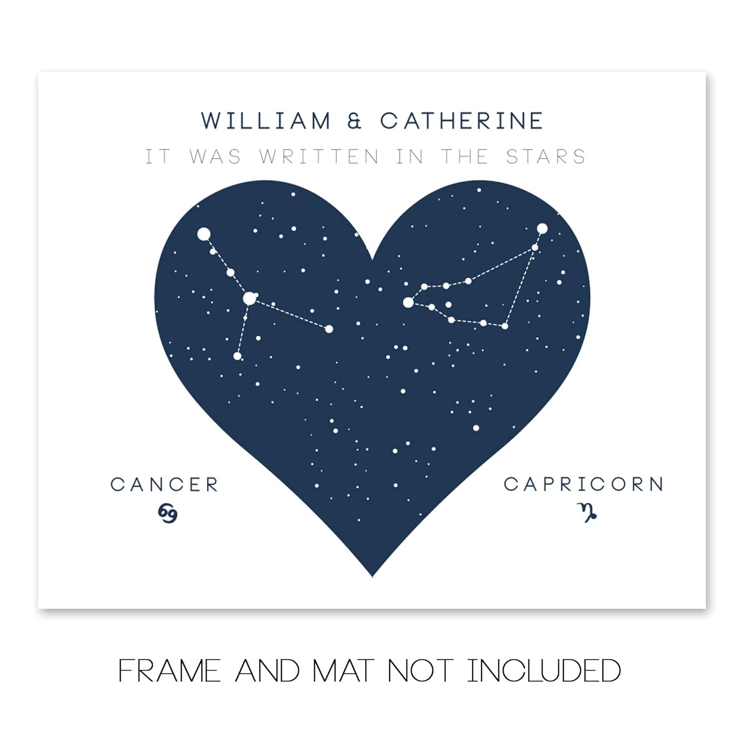 Customizable Zodiac Poster Print with your Couples Names – Handmade Print of Heart Constellation Sign Stars Horoscope – 8×10″ Satin Print (Unframed)