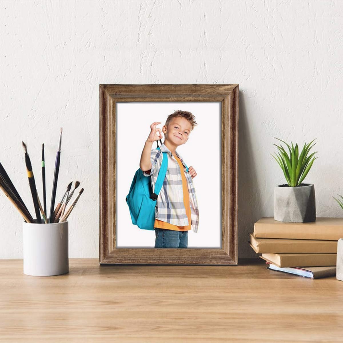 NUOLAN Marco de fotos de 5 x 7 pulgadas, marco de fotos rústico con patrón de madera marrón para pared o escritorio, 4 paquetes (NL-5X7RB)
