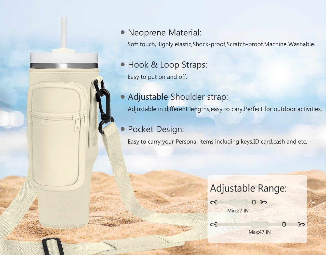 Bolsa portavasos, con correa y bolsa para vaso Stanley Quencher de 3040 onzas. Bolsa cruzada compatible con Stanley Cup para senderismo, viajes,