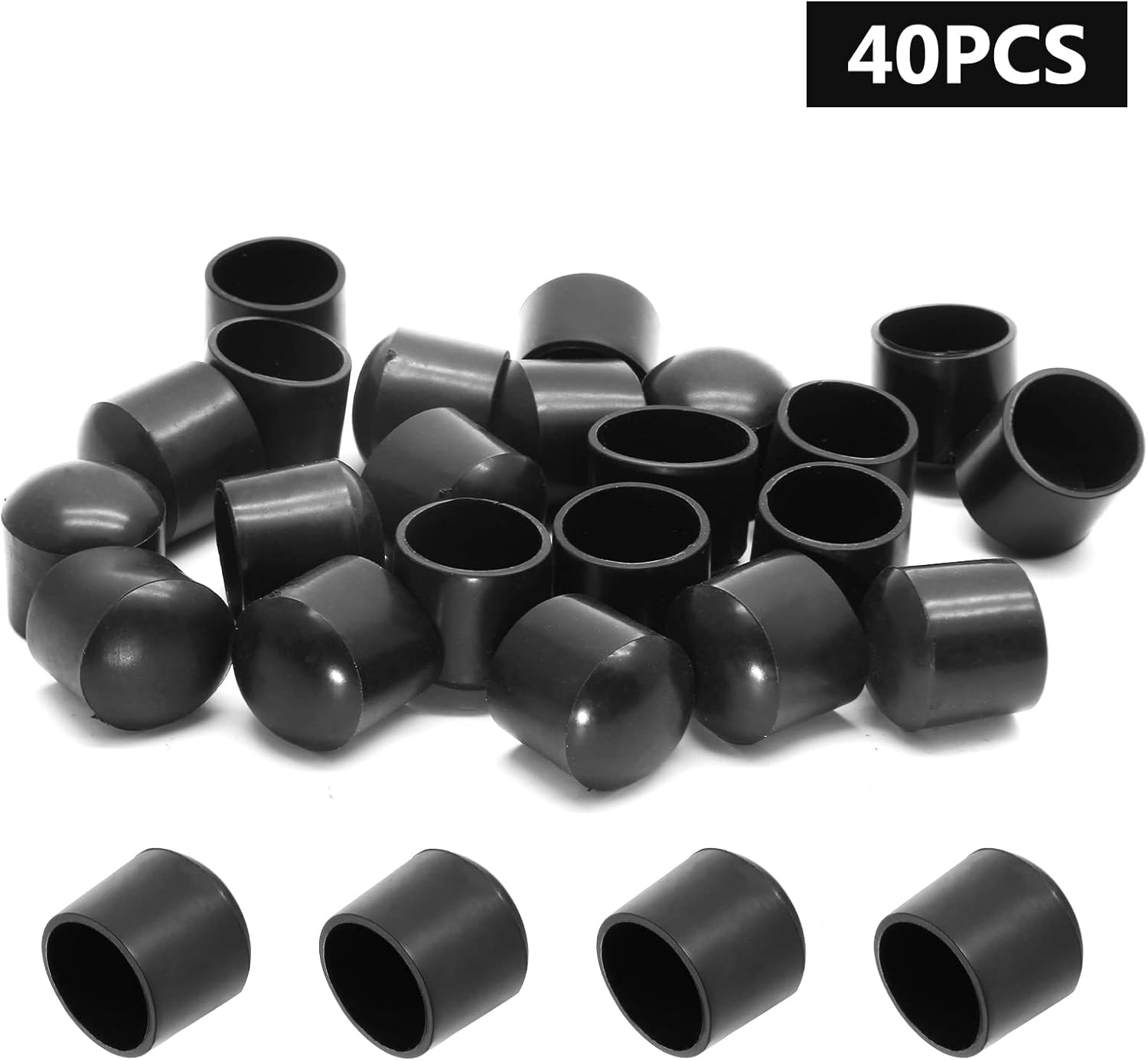 40 tapas redondas de PVC de 58 pulgadas (0.630 in) para patas de silla, protectores de suelo para patas de muebles, color negro