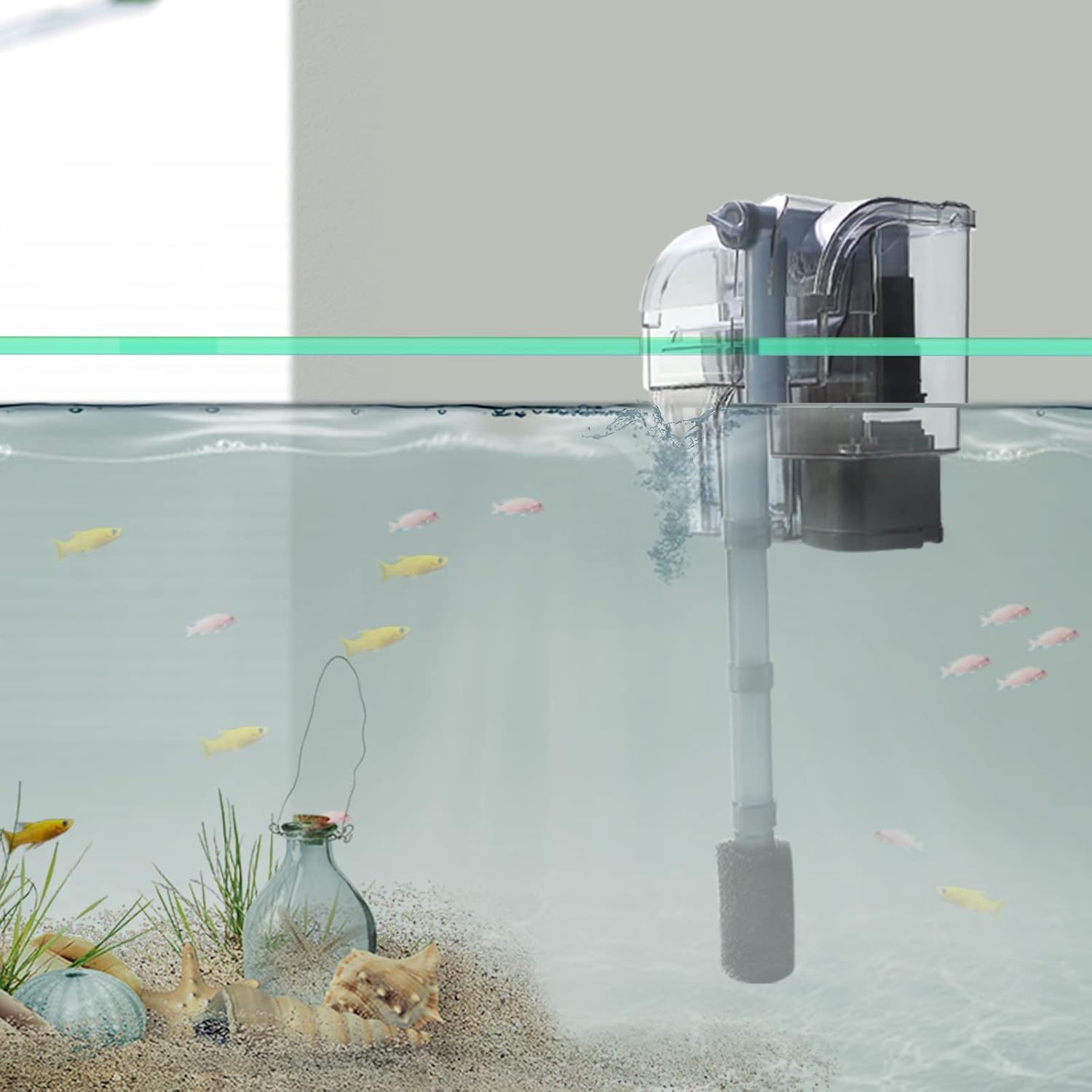 boxtech Filtro para colgar para acuario, bomba de oxígeno con suspensión en cascada de potencia, sumergible para colgar en la pared, carbón activado