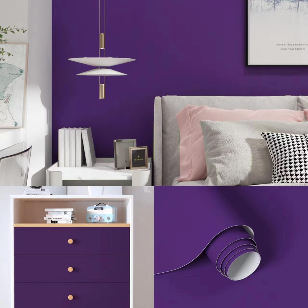 XRUIBZI Papel tapiz morado oscuro sólido de 15.8 x 393 pulgadas, papel tapiz de vinilo para despegar y pegar, papel de contacto puro, papel de