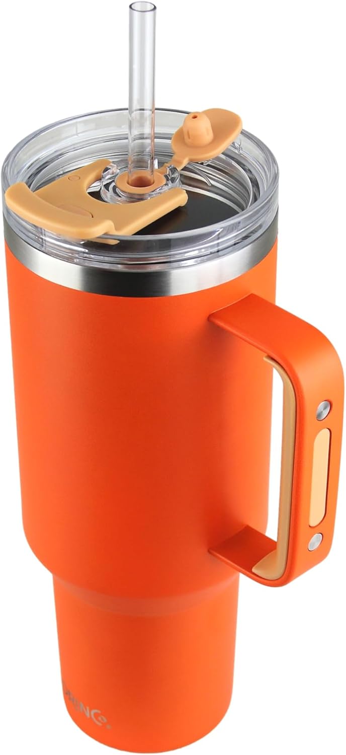 Drinco BigSur – Vaso de 40 onzas y 30 onzas con asa, tapa con pajilla, taza de viaje de acero inoxidable aislada para agua fría y caliente, taza de