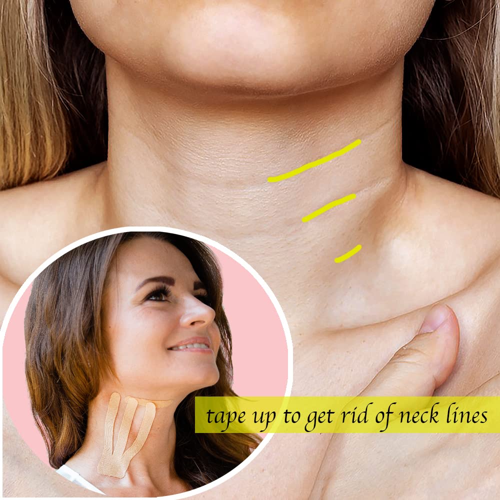 Comfordent Kinesio – Cinta para estiramiento facial y cuello, antiarrugas, liberación miofascial (rosa intenso)