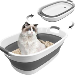 Fhiny Caja de arena abierta para gatos, bandeja para orinal de gatito, plegable, impermeable, para viajes, inodoro para gatos de interior, pequeños Fhiny Caja de arena abierta para gatos, bandeja para orinal de gatito, plegable, impermeable, para viajes, inodoro para gatos de interior, pequeños