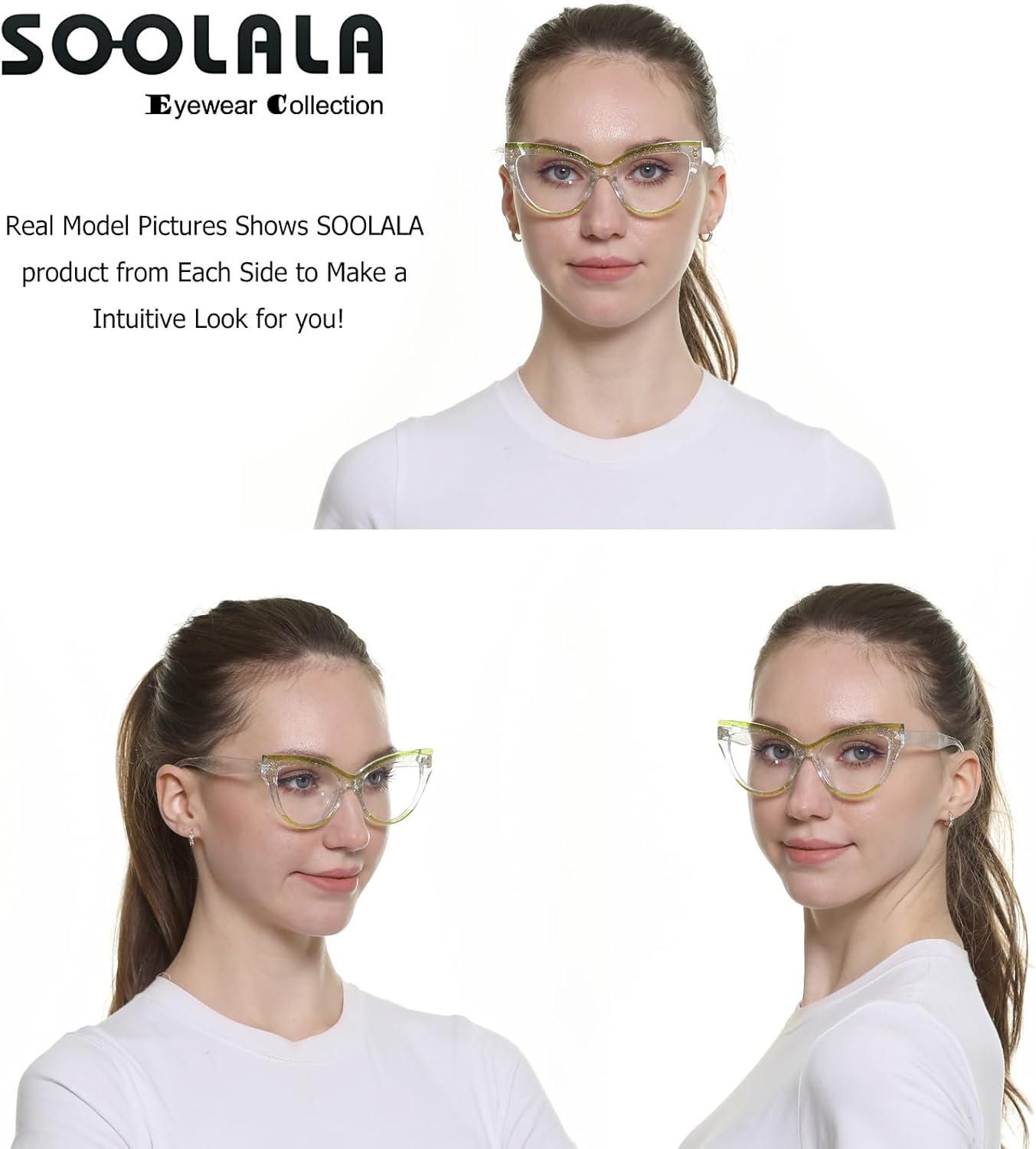 SOOLALA Gafas de ojo de gato de moda para mujer, lentes de lectura con bloqueo de luz azul