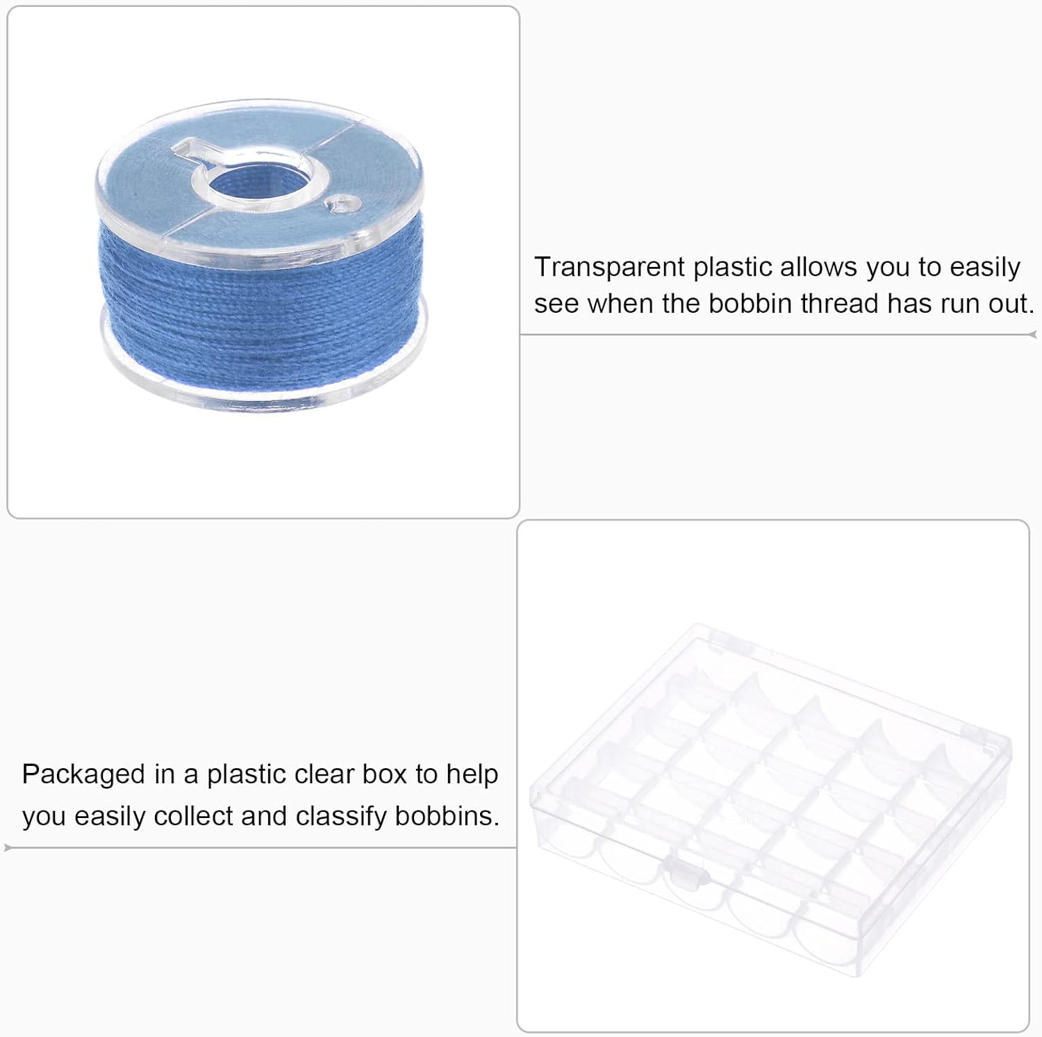HARFINGTON Juego de hilos de bobina preenrollada, tamaños estándar con caja de 25 compartimentos para máquina de bordado y coser, color azul acero