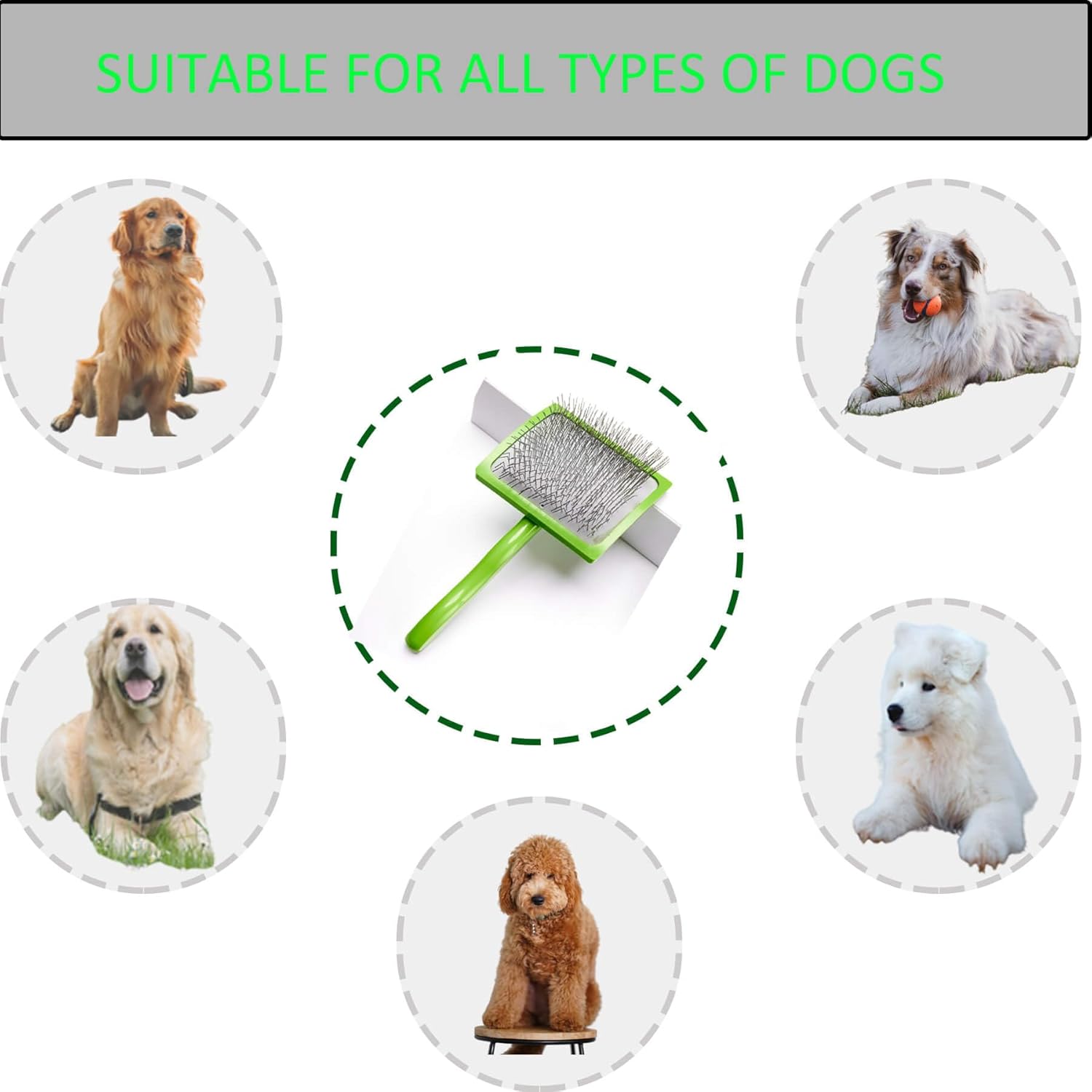 Cepillo para perros de pelo largo, caniches, garabatos dorados, cepillo para perros grandes, cepillo de alambre para aseo de mascotas y deshedding