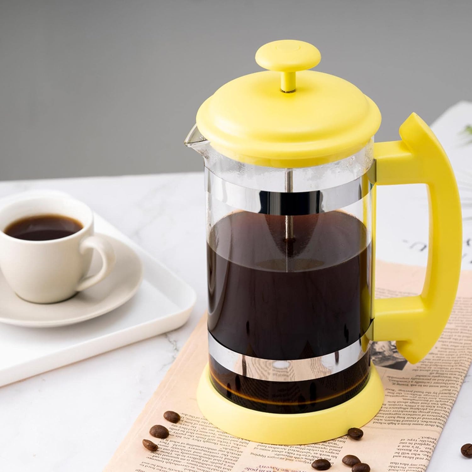 Cafetera de prensa francesa de 34 onzas, prensa de café de acero inoxidable, cafetera de vidrio de borosilicato resistente para acampar y viajes,