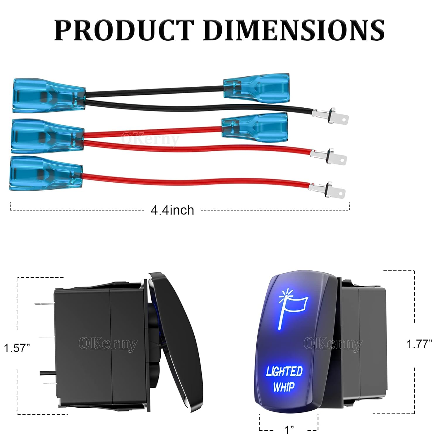 Interruptor basculante iluminado, interruptor de palanca grabado con láser, SPST 5 pines, 12 V, 24 V, cables de puente para automóviles, camiones,