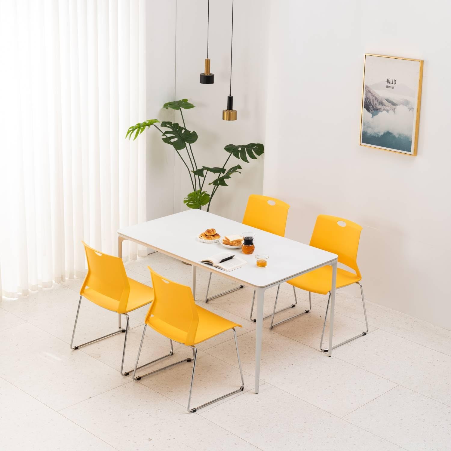 Whiterye Sillas de sala de espera, paquete de 4 sillas de plástico, sillas de invitados de oficina y sillas de recepción, sillas apilables para sala