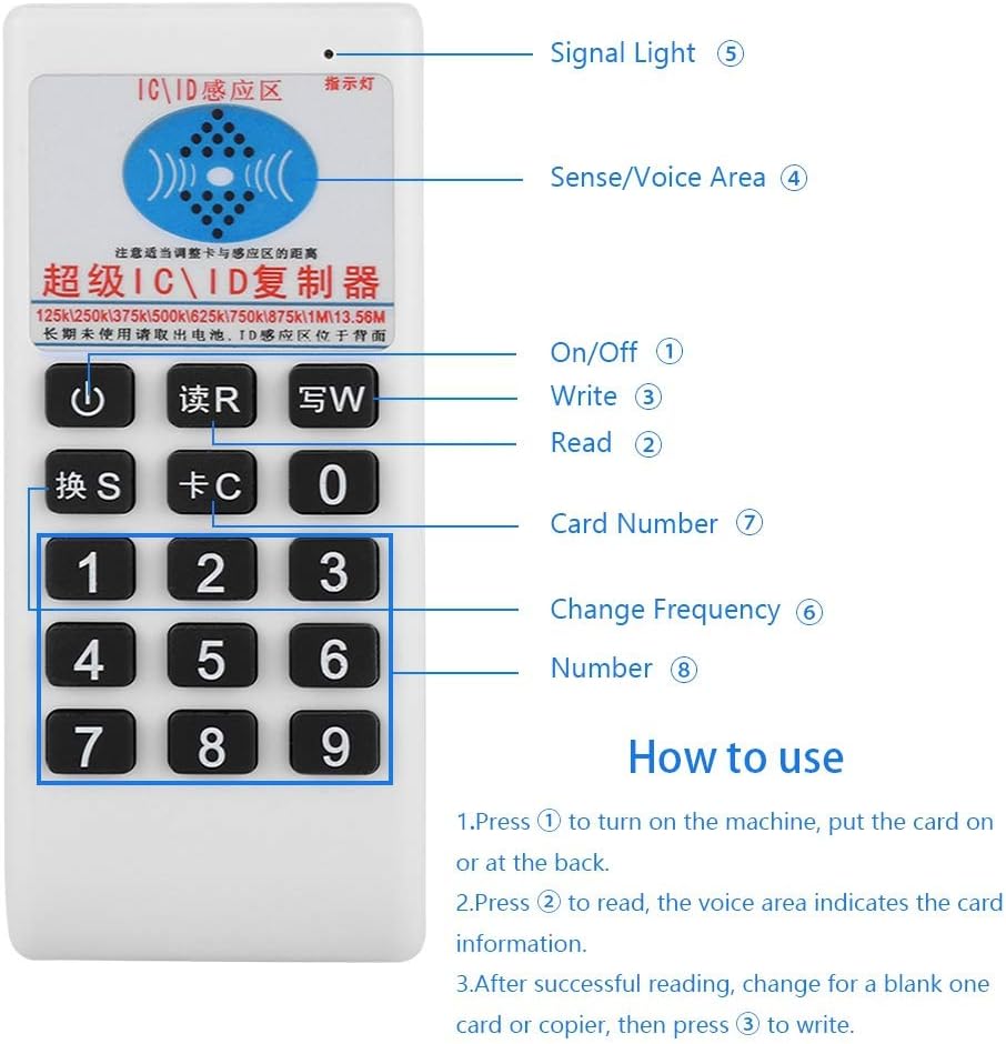 RFID ICID Tarjeta de copiadora portátil de mano RFID ICID tarjeta duplicadora copiadora con luces LED incorporadas y zumbador, compatible con