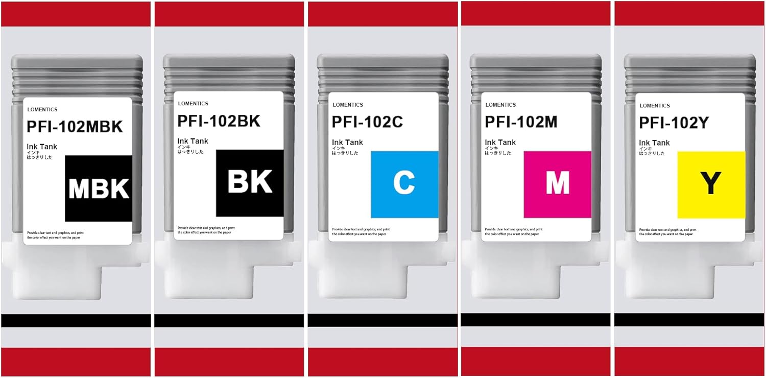 PFI-102 Depósito de tinta de 5 colores (5 unidades, negro matenegrocianmagentaamarillo)  Compatible Loment PFI-102MBK PFI-102BK PFI-102C PFI-102M