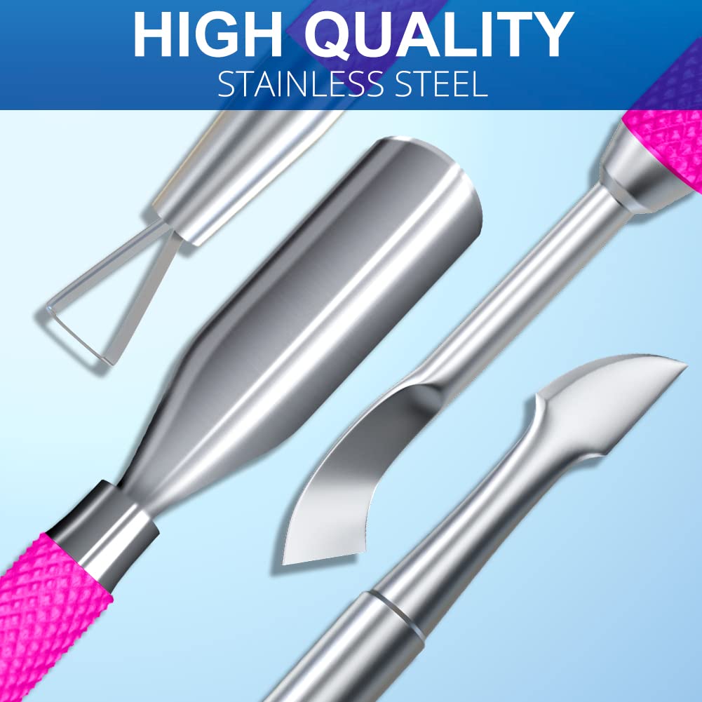 2 piezas de metal rosa rosa cutícula removedor de cutículas de calidad de salón de belleza de gel de acero inoxidable pelador raspador duradero