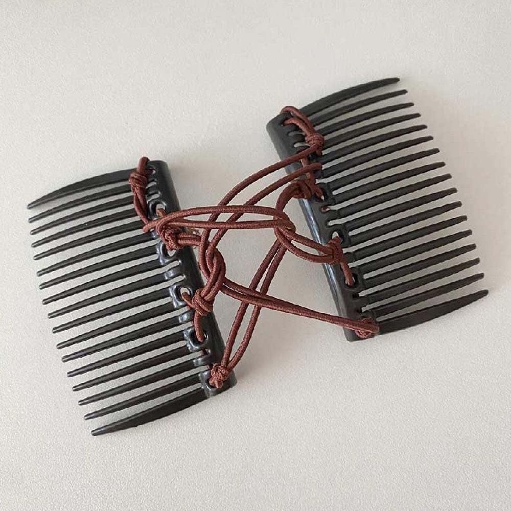 Peine de pelo elástico ajustable negro,Clip de pelo elástico doble peine,Horquillas para el cabello sin pliegues, horquillas dobles Peines para