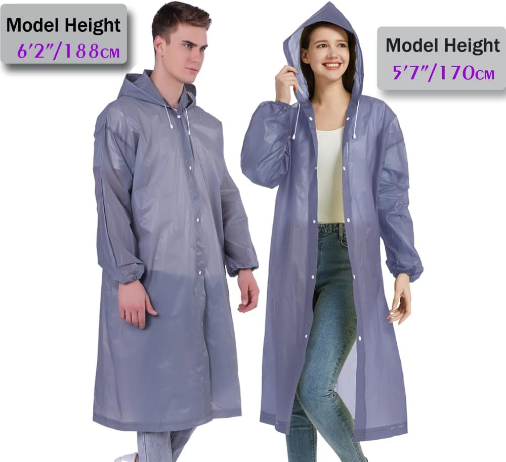 YDYJKI 2 Ponchos de lluvia reutilizables para adultos y hombres, abrigos de lluvia ligeros transparentes para mujeres con capucha y cordón