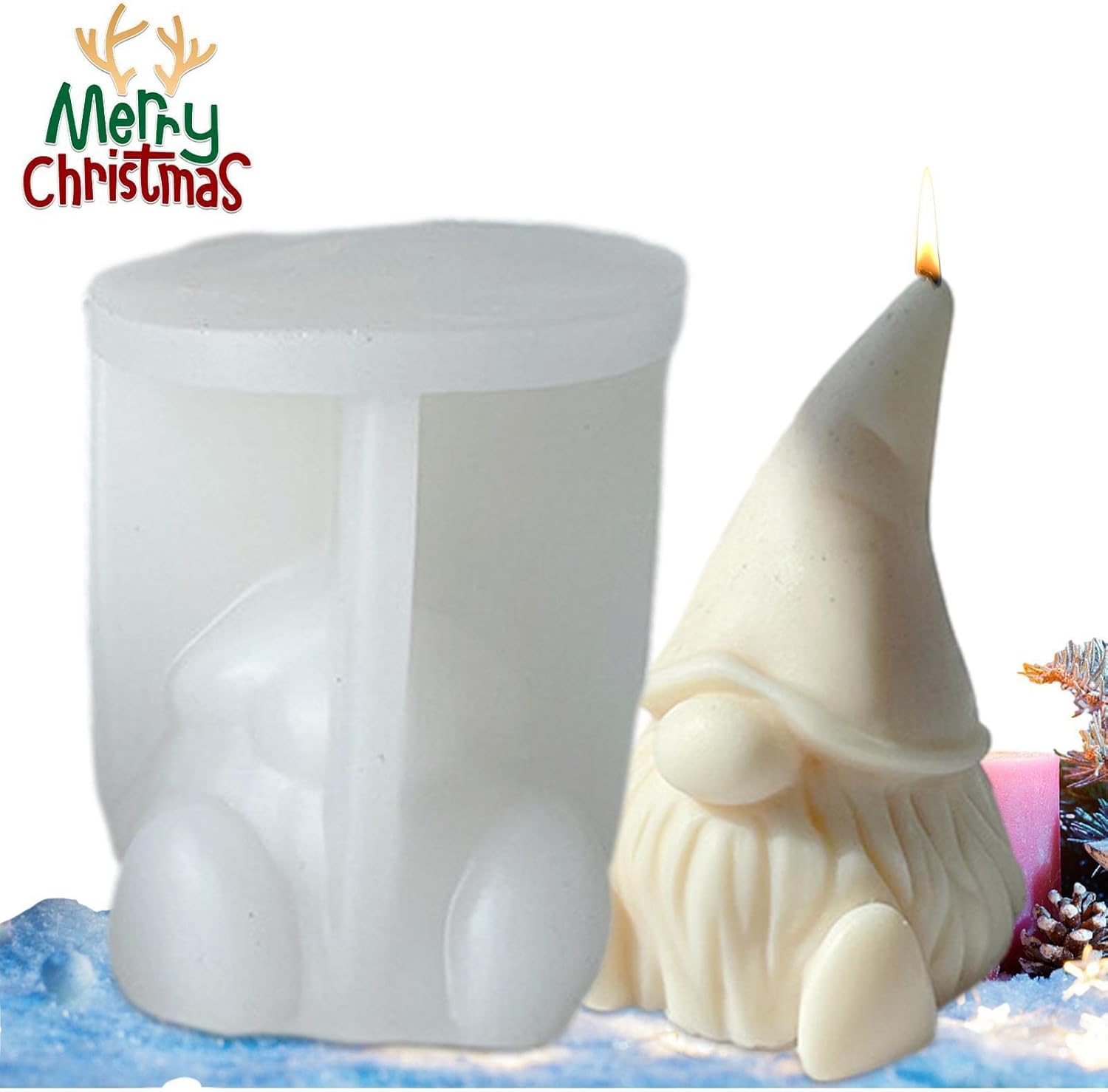 Molde de vela de silicona 3D, lindo molde de fundición de escultura de gnomo de Papá Noel de Navidad, molde de resina hecho a mano, molde de cera