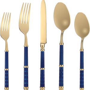 Juego de cubiertos de acero inoxidable 1810, 5 piezas forjados de pulido manual, chapado en titanio con mango DOMEe de lujo, apto para lavavajillas, Juego de cubiertos de acero inoxidable 1810, 5 piezas forjados de pulido manual, chapado en titanio con mango DOMEe de lujo, apto para lavavajillas,