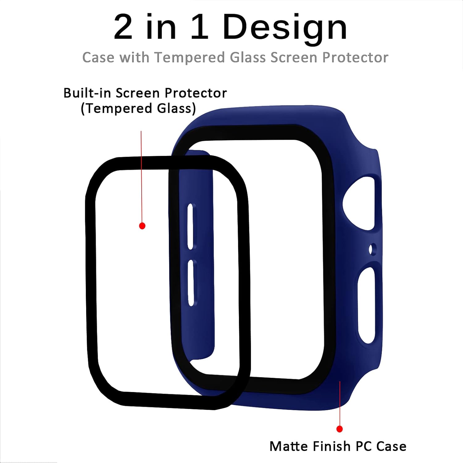 Miimall Funda compatible con Apple Watch de 1.732 pulgadas con protector de pantalla antiarañazos, a prueba de golpes, mate y protector de pantalla