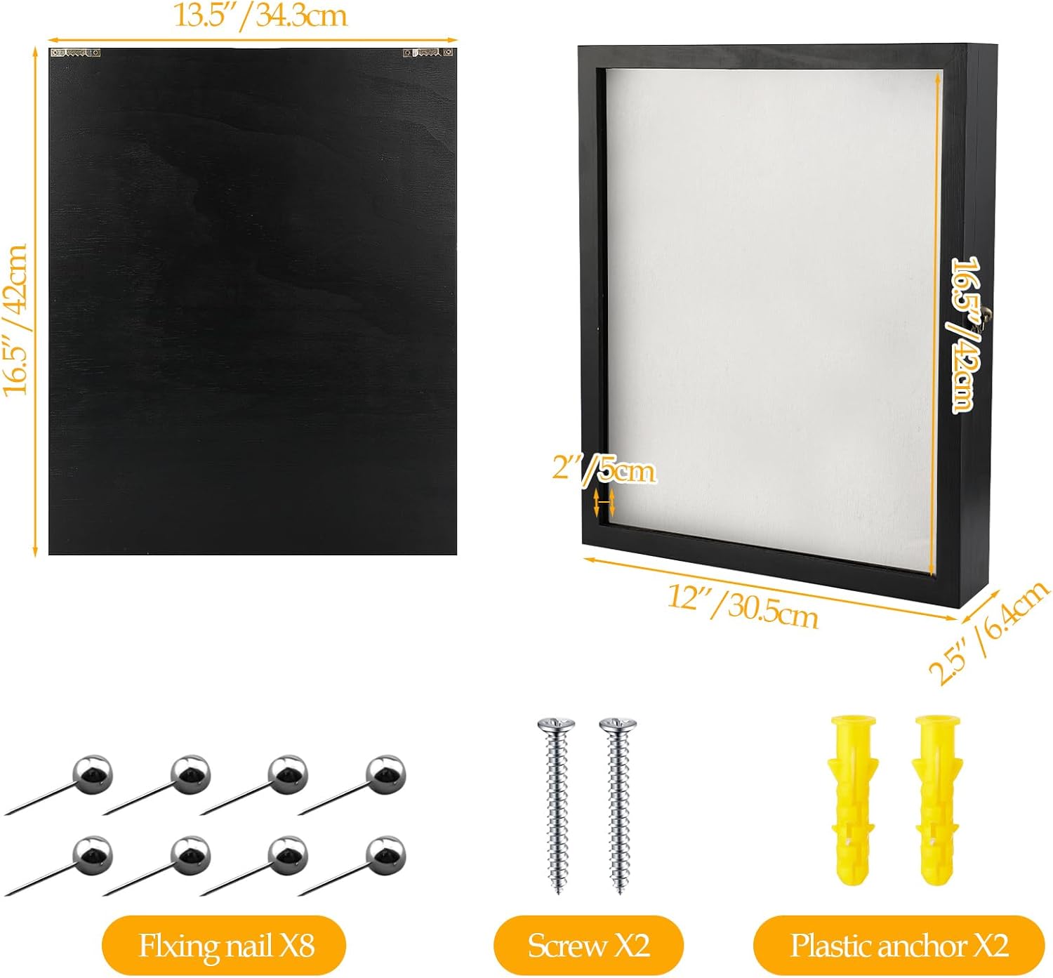 Caja de sombra grande de 13.5 x 16.5 pulgadas, caja de sombra profunda con parte trasera de lino, vitrina negra, caja de sombra de madera, marco de