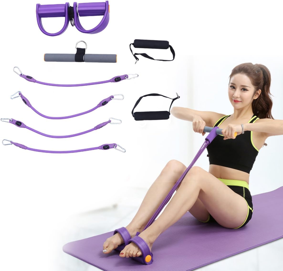 Toddmomy Mangos de agarre único, cuerda de tensión elástica, banda de entrenamiento, cuerda de pierna, pedal de resistencia, banda de resistencia,