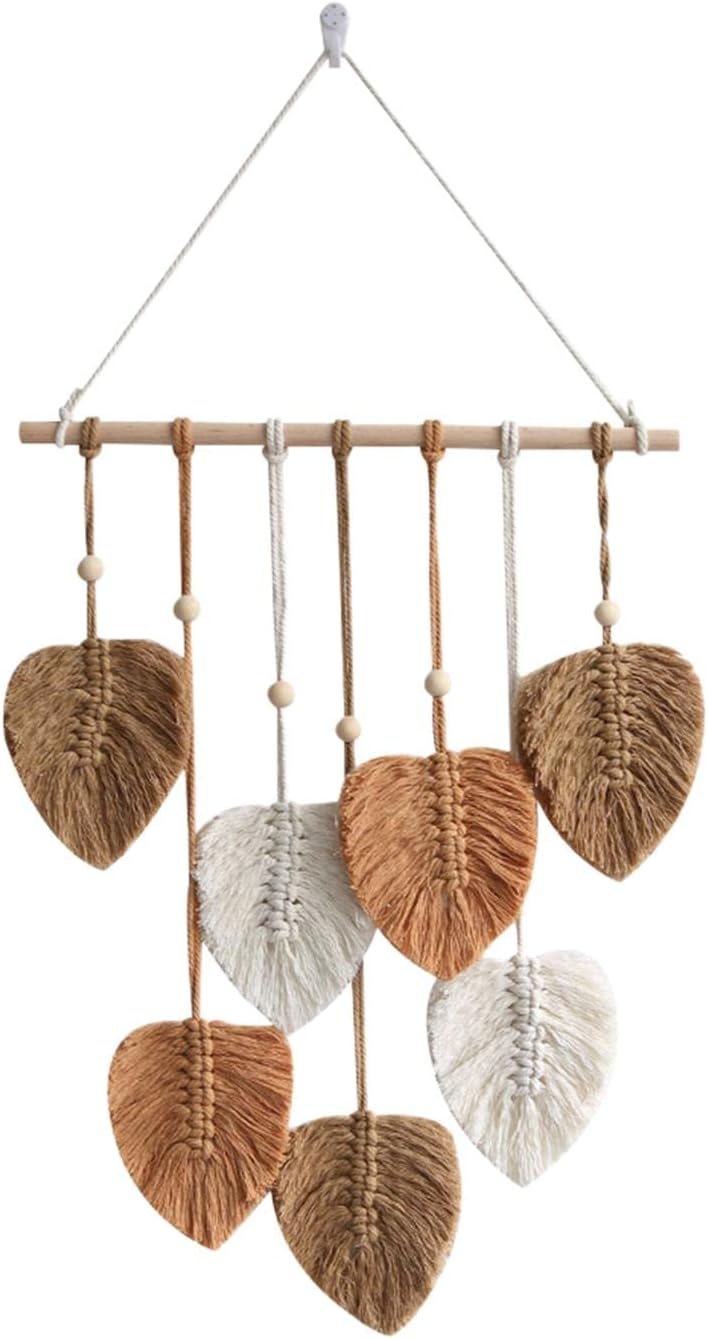 IEUDNS Tapiz de macramé para colgar en la pared, tapiz tejido, arte de pared nórdico bohemio, decoración de pared, borlas de hojas para cuarto de