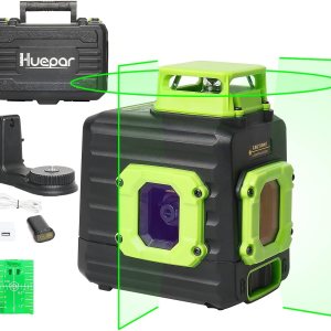 Huepar 2 x 360 niveles láser autonivelantes de línea cruzada, 360 haz verde doble herramienta láser de nivelación y alineación de aviones, batería Huepar 2 x 360 niveles láser autonivelantes de línea cruzada, 360 haz verde doble herramienta láser de nivelación y alineación de aviones, batería