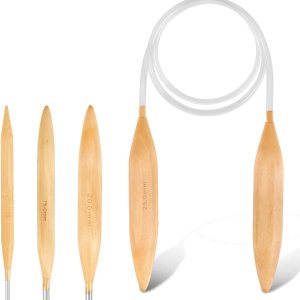 Juego de agujas de tejer circulares de bambú  Agujas circulares de madera con tubo de plástico, tamaño de EE. UU. 15 19 35 50 (10 15 20 0.984 in) Juego de agujas de tejer circulares de bambú  Agujas circulares de madera con tubo de plástico, tamaño de EE. UU. 15 19 35 50 (10 15 20 0.984 in)