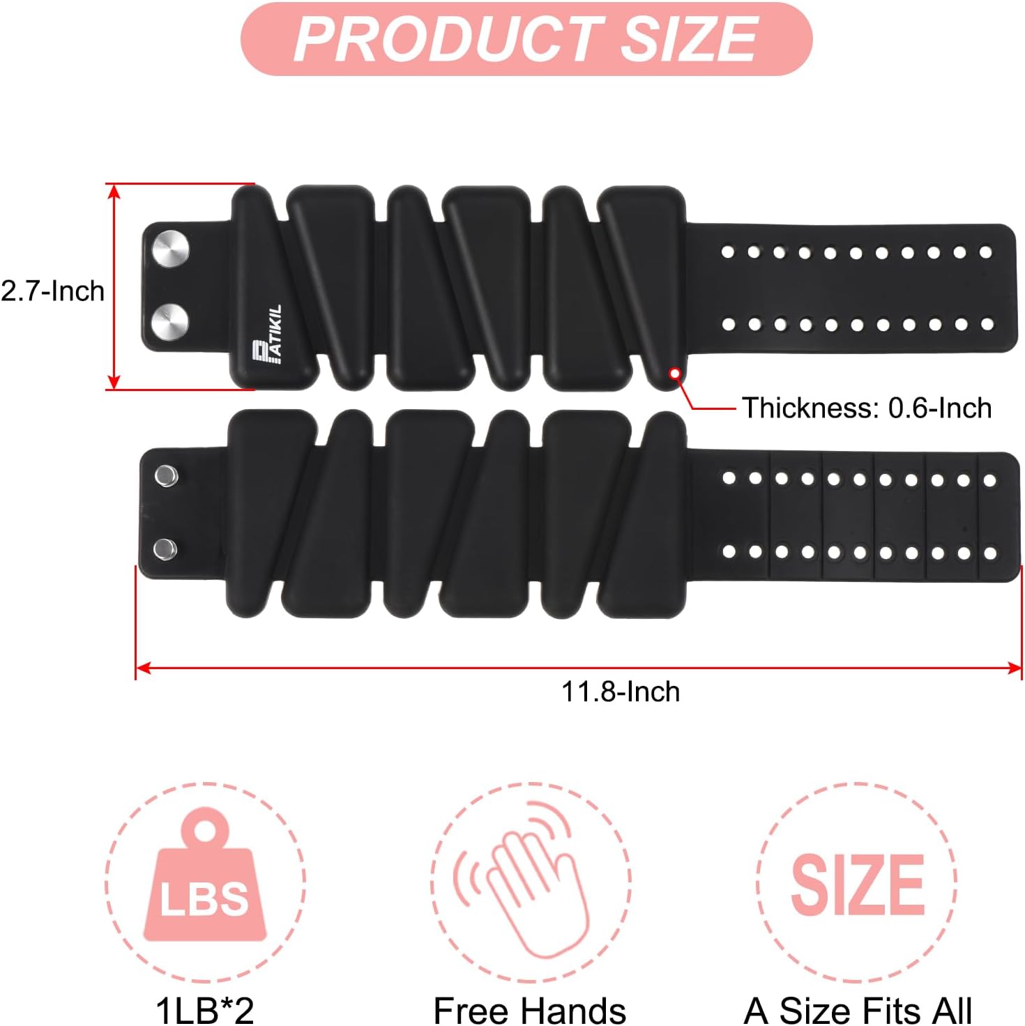 PATIKIL Pesas de muñeca ajustables, 2 libras en total (1 libra cada una), pulseras de silicona para tobillo para mujeres y hombres para