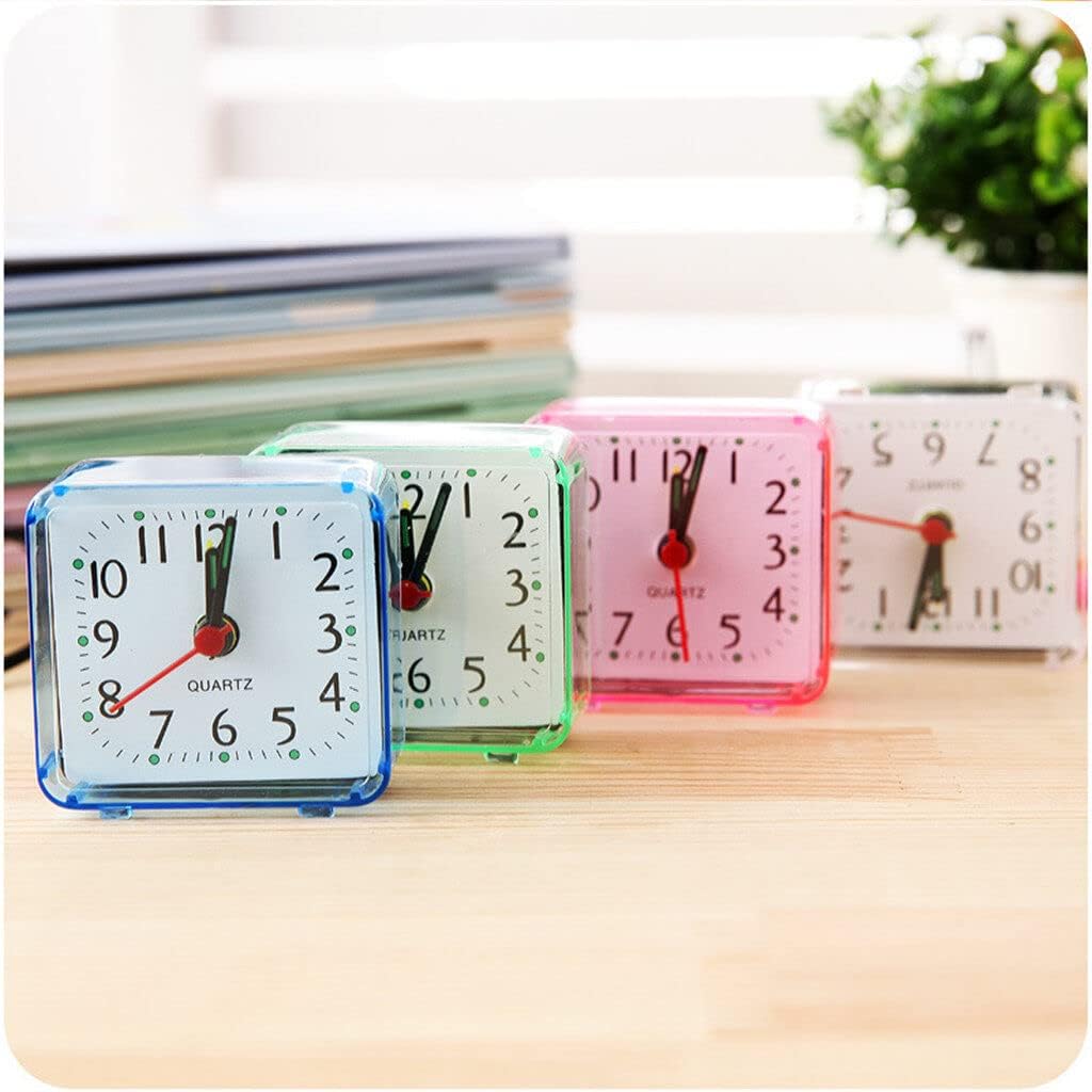 Reloj despertador cuadrado, silencio, sin batería, pequeño reloj despertador portátil de viaje, blanco y creativo, bonito e inteligente