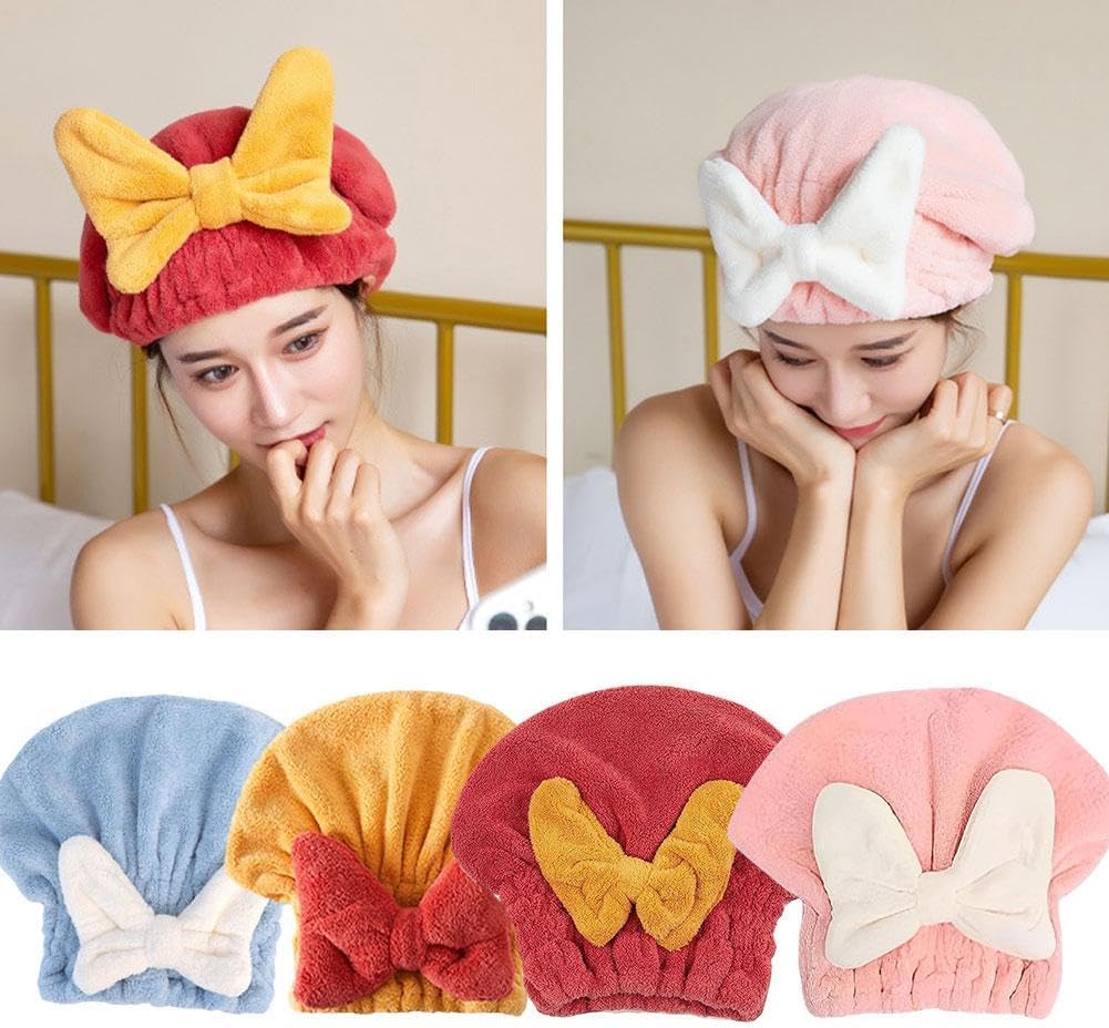 Toalla de microfibra para secar el cabello, toalla de pelo súper absorbente, turbante mágico de secado rápido para mujeres, gorro de baño con bonito