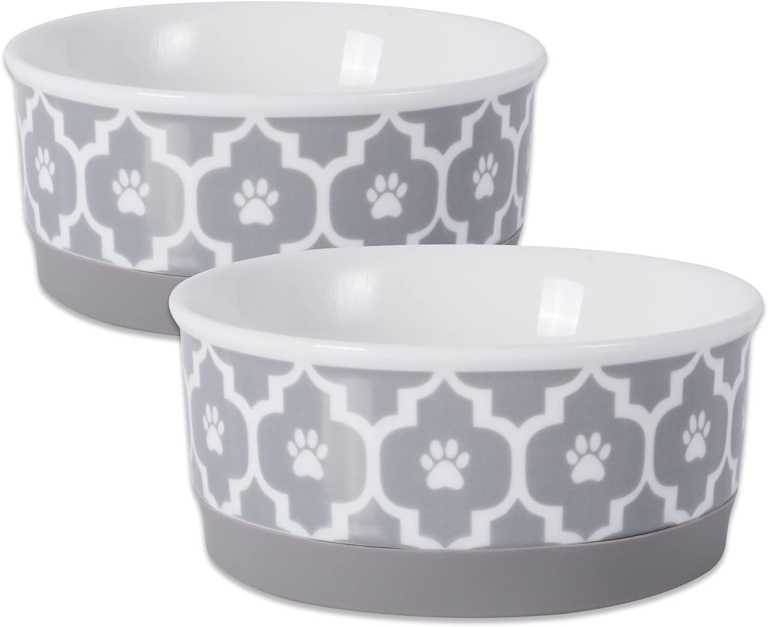 Recipiente y tazón para mascotas Bone Dry Lattice Collection, juego pequeño, 4.25×2 pulgadas, gris, 2 unidades