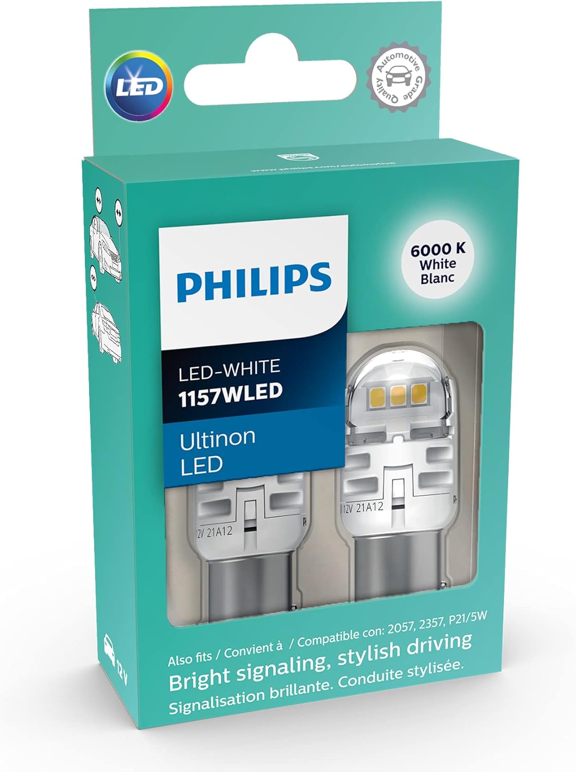 Philips Automotive Lighting 1157WLED Ultinon LED (blanco), paquete de 2