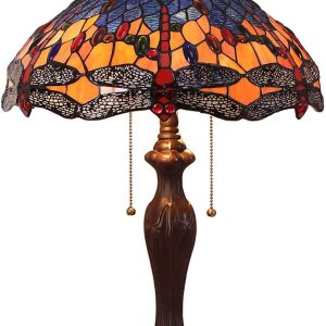 Bieye L10690 Dragonfly Tiffany Style – Lámpara de mesa con pantalla de diseño complejo de 16 pulgadas de ancho y base de metal, azul naranja, 16 Bieye L10690 Dragonfly Tiffany Style – Lámpara de mesa con pantalla de diseño complejo de 16 pulgadas de ancho y base de metal, azul naranja, 16