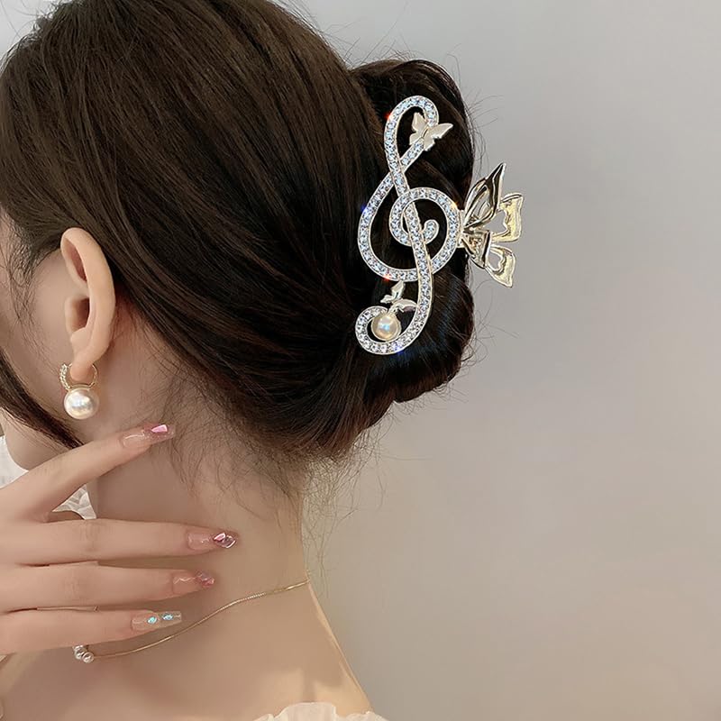 Clip de pelo grande de lujo, clip de garra de diseño único de nota musical G Clef  Accesorios para el cabello para niñas  Clip de fiesta de regalo
