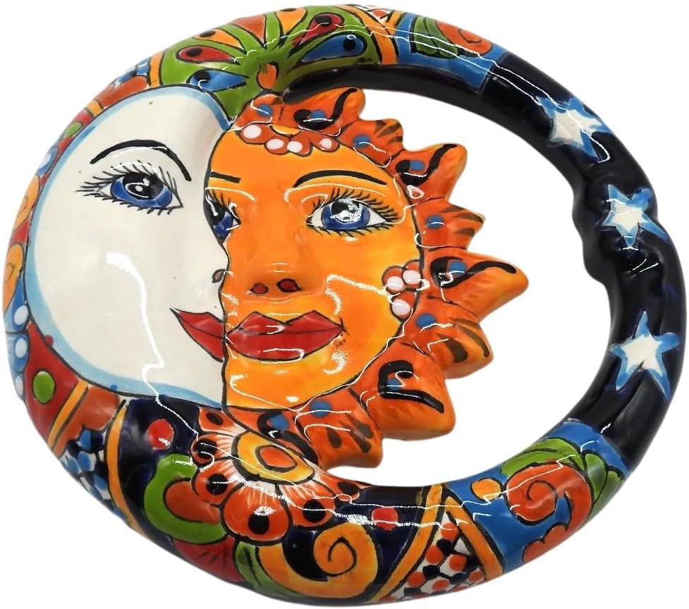 Talavera Pottery Store Eclipse – Figura de pared pintada a mano para interiores y exteriores, multicolor, esmaltada
