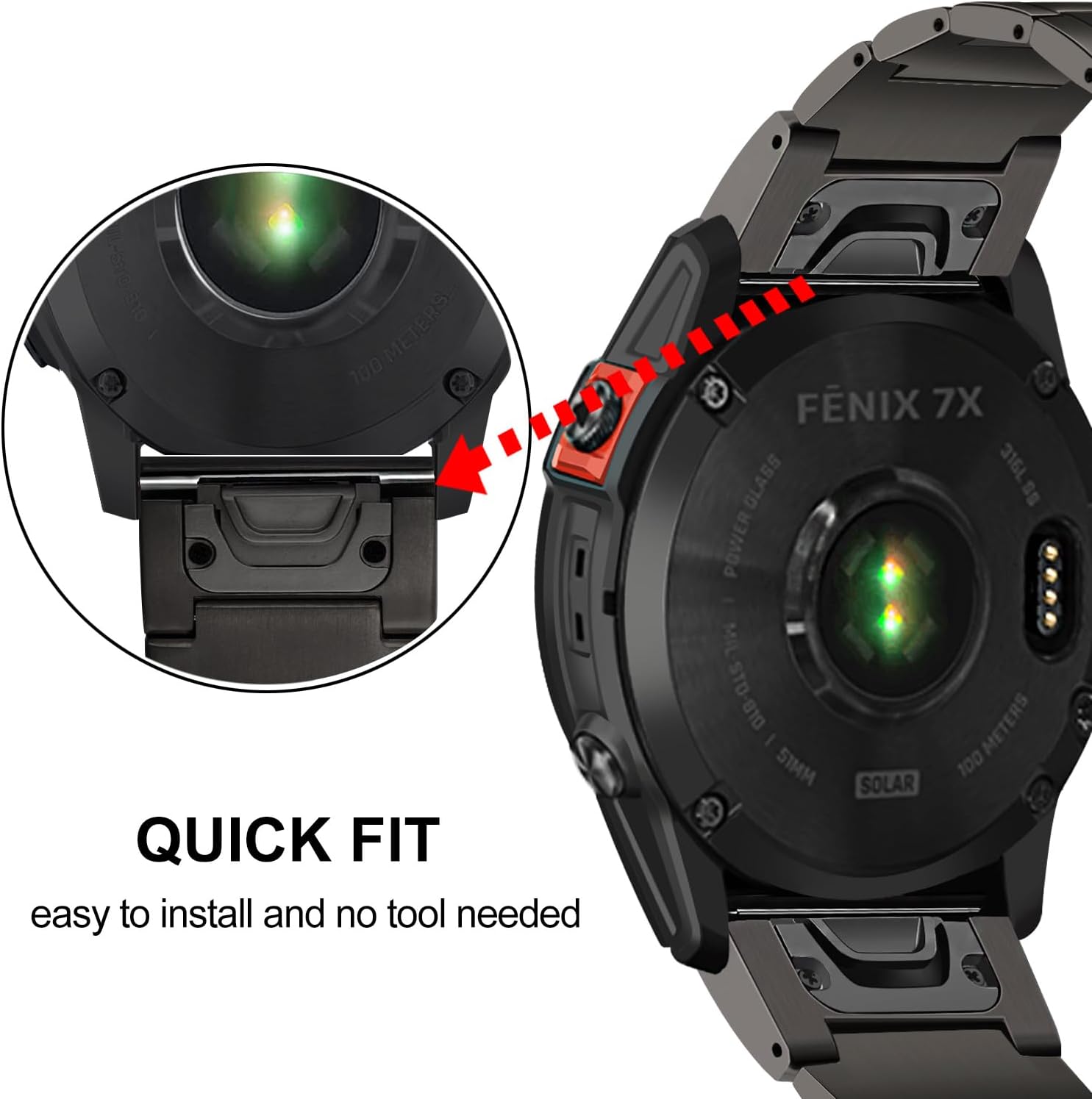 TRUMiRR Correa de titanio para Fenix 7X  6X Pro  5X Plus, 1.024 in DLC revestimiento correa de ajuste rápido para Garmin Tactix 7 ProEnduro 2  Epix