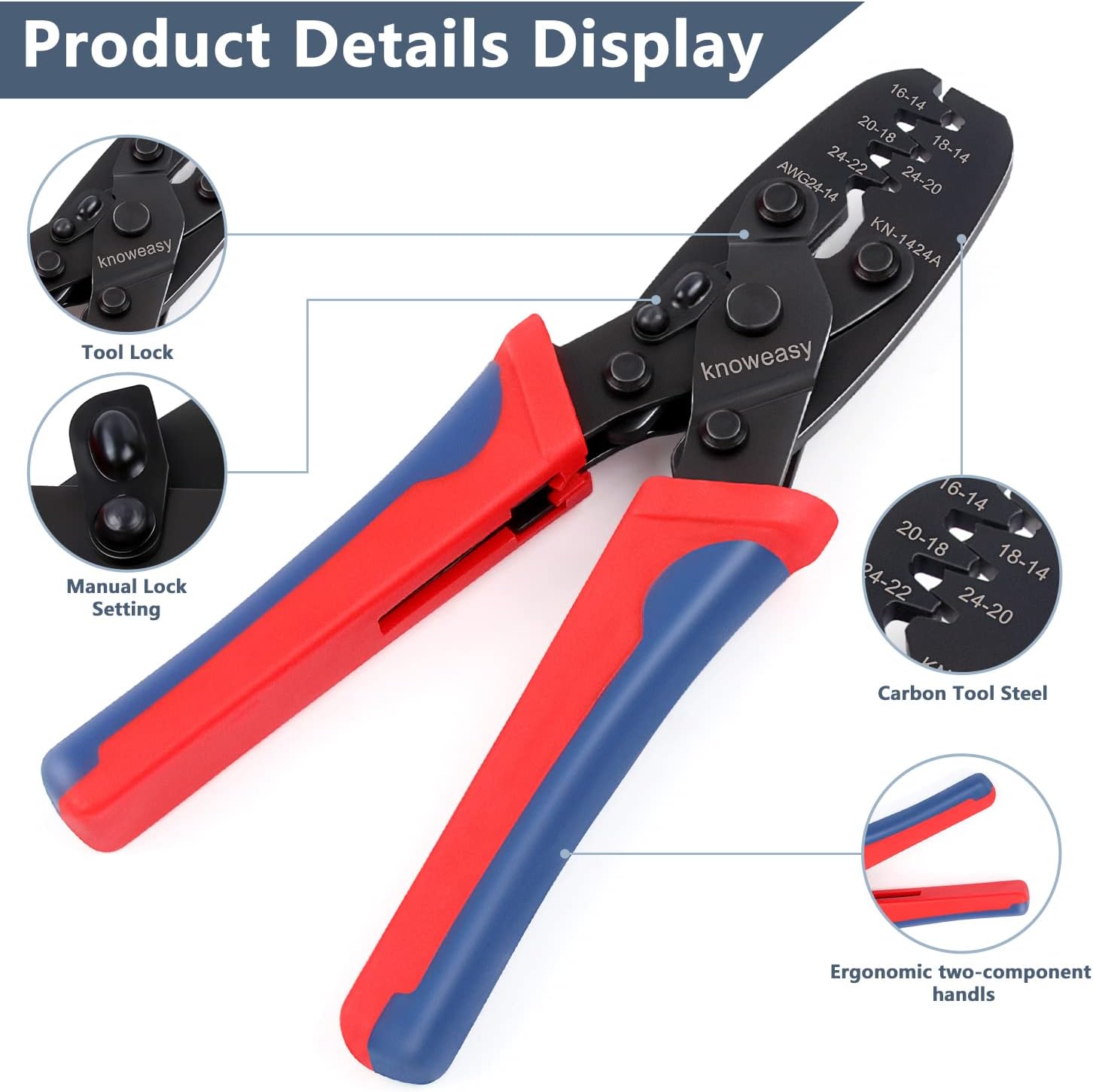Knoweasy Engarzadora y prensadora Molex compatible con Deutsch DT Series Stamped or Formed Contact, Molex, Delphi, Amp, Tyco, Harley, PC, Automotive