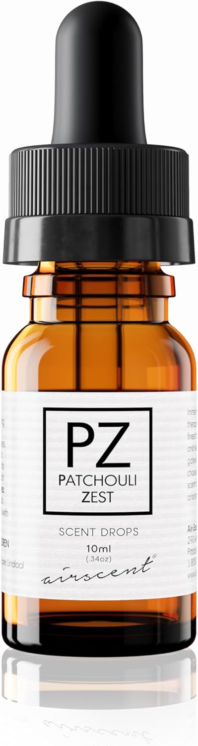 Aceite difusor de ralladura de pachulí, mezcla de aceites esenciales y aroma AirScent de 0.3 fl oz, botella de aceite de fragancia de 34 onzas
