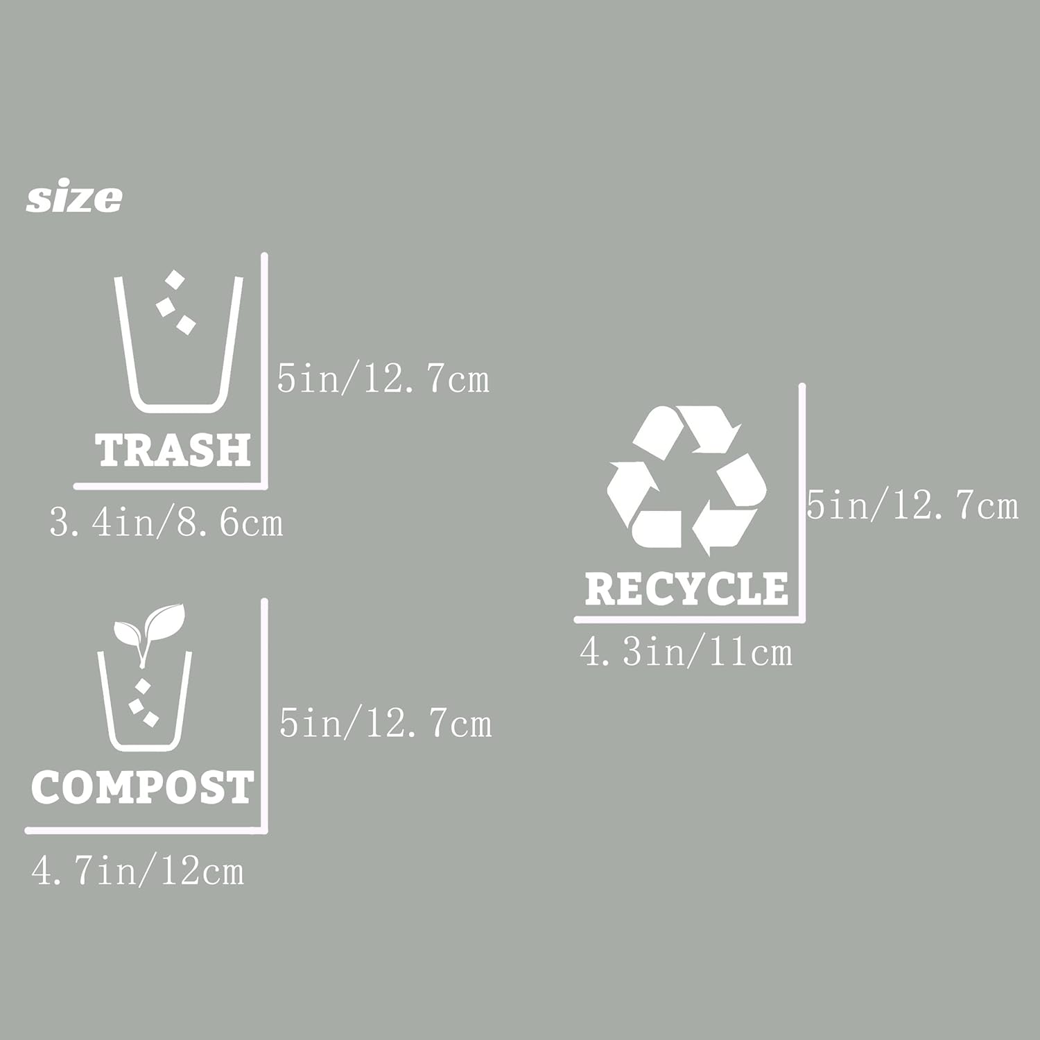 Juego de 3 calcomanías de vinilo de reciclaje para basura, contenedor de compost, símbolo de cubo de reciclaje para organizar contenedores de basura