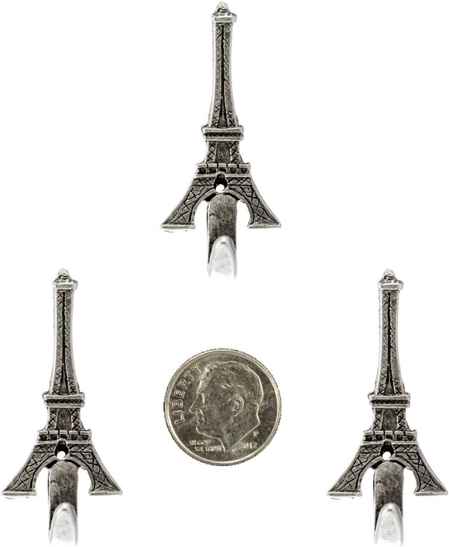NORMA JEAN DESIGNS Juego de 3 ganchos de pared de la torre Eiffel pequeña, color plateado
