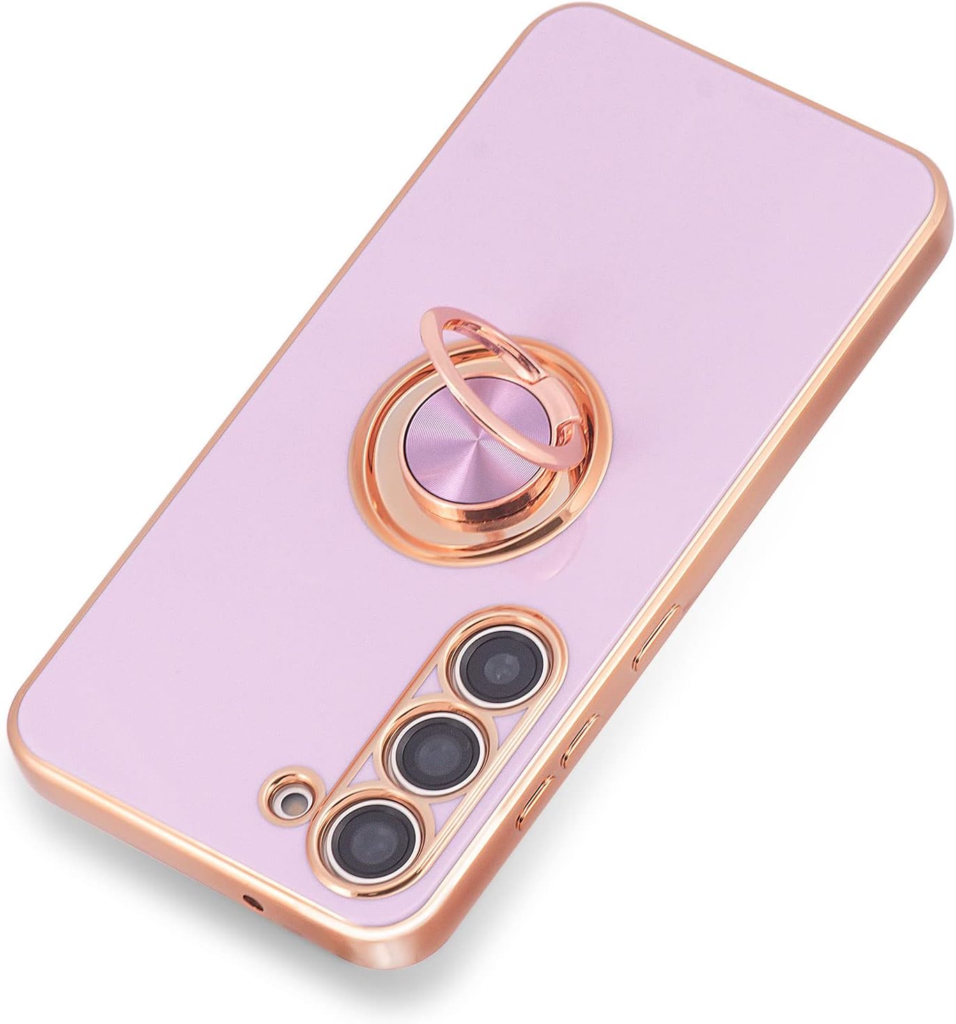 Funda protectora para Samsung Galaxy S23, delgada galvanizada protectora Samsung Galaxy S23 con soporte giratorio, funda protectora a prueba de