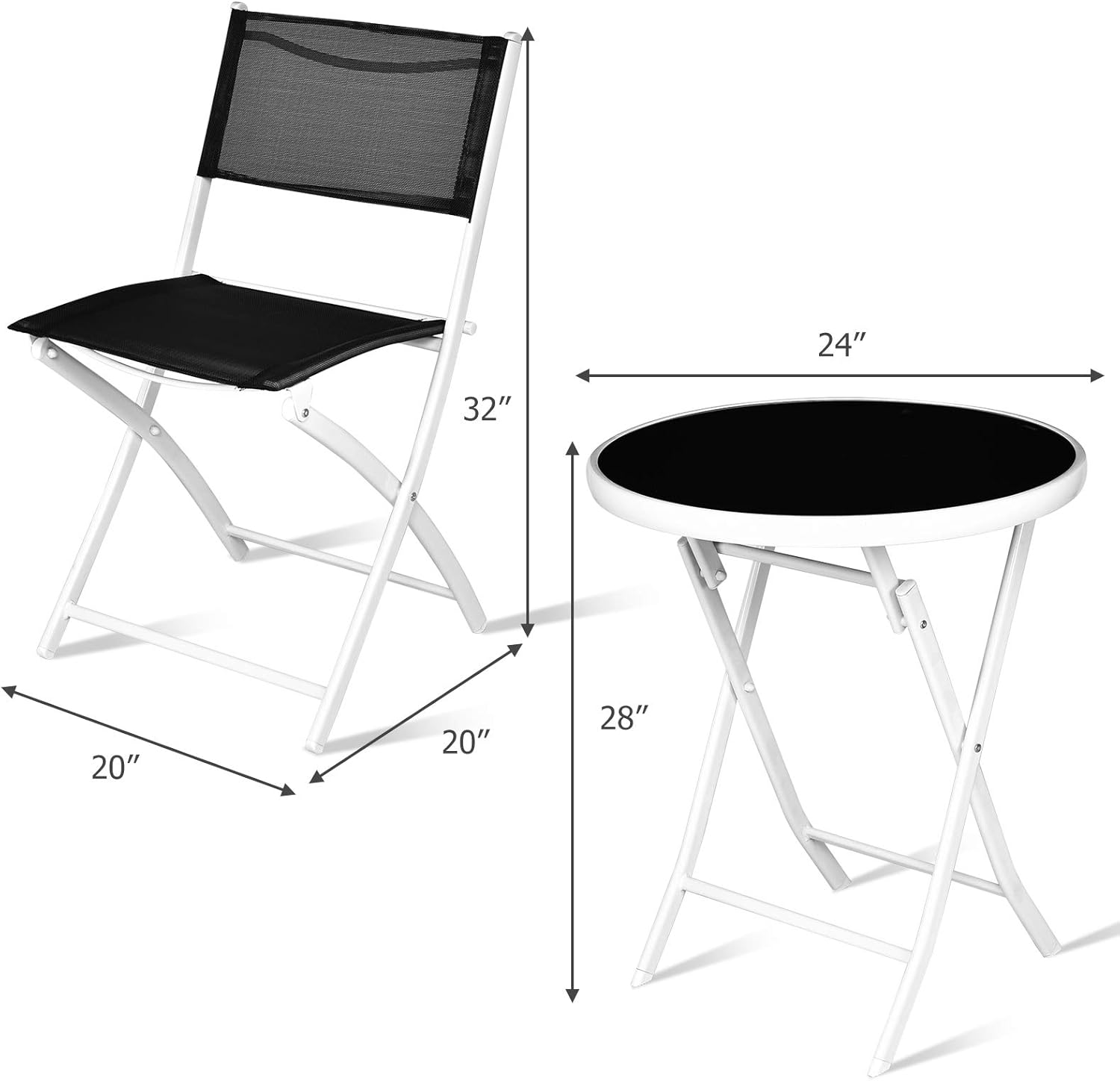 S AFSTAR Juego de 3 piezas, sillas plegables y mesa para interior y exterior, patio, balcón, jardín, junto a la piscina (negro)